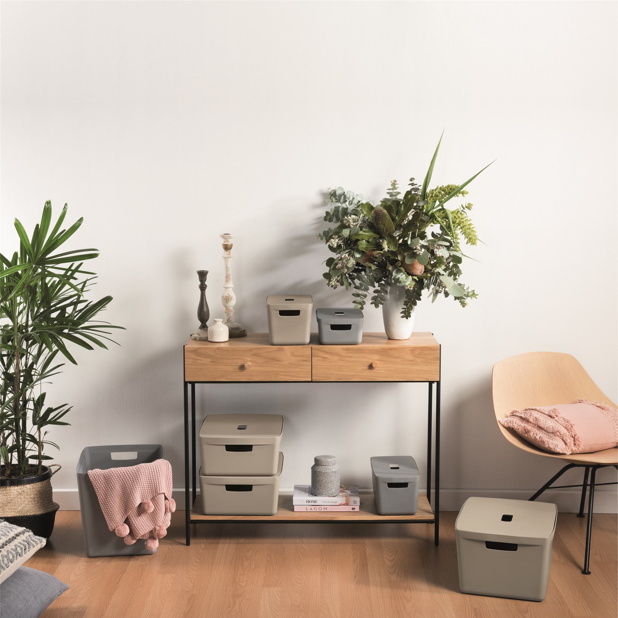 Boxy Flexistore v šedé a béžové barvě