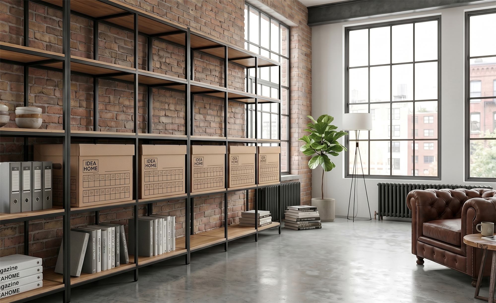 Krabice IDEA HOME na regálu